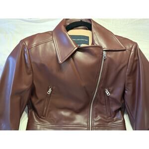 French Connection Crolenda Pu biker jacket style 75RAF Bitter Chocolate Size 4